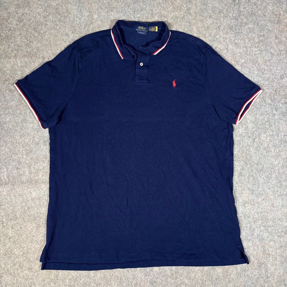 Polo Ralph Lauren Polo Shirt Mens XXL Navy Blue Tipped Trim Classic Fit 7575